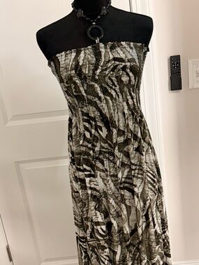 Just LoveStrapless Maxi Dress Halter Tie Back Brown Print Y2K Boho